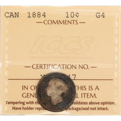 SOLD Canada 1884 10 Cents Dime Silver Coin - ICCS G-4