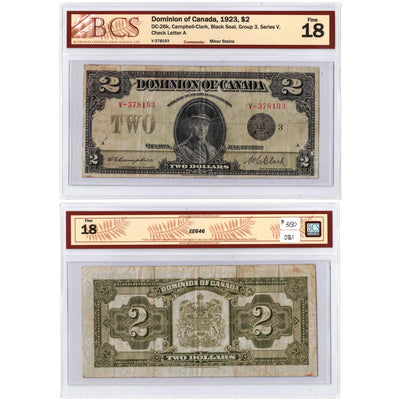 $2 1923 Dominion of Canada Note Black Seal Series V DC-26k - BCS F-18
