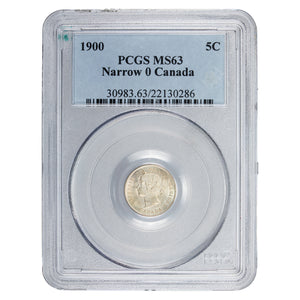 SOLD Canada 1900 Oval 0's 5 Cents Silver Coin - PCGS MS-63
