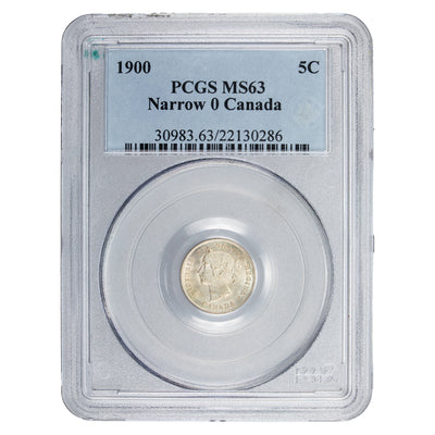 SOLD Canada 1900 Oval 0's 5 Cents Silver Coin - PCGS MS-63