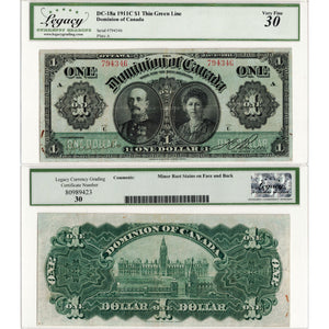 $1 1911 Dominion of Canada Note Green Line Series C DC-18a - Legacy VF-30