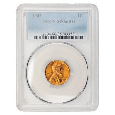 United States 1942 Lincoln Wheat Cent Coin - PCGS MS-66 Red