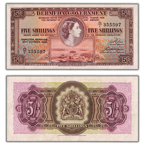 SOLD Bermuda 1952 5 Five Shillings Note P #18a