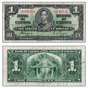 SOLD $1 1937 Bank of Canada Note Coyne-Towers H/N Prefix BC-21d - F/VF (pinholes)
