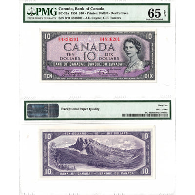 SOLD $10 1954 Bank of Canada Note Devil Face B/D Prefix BC-32a - PMG Gem UNC-65 EPQ