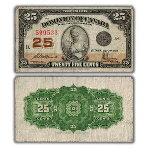 SOLD 25 Cents 1923 Dominion of Canada Shinplaster Note DC-24c - Fine