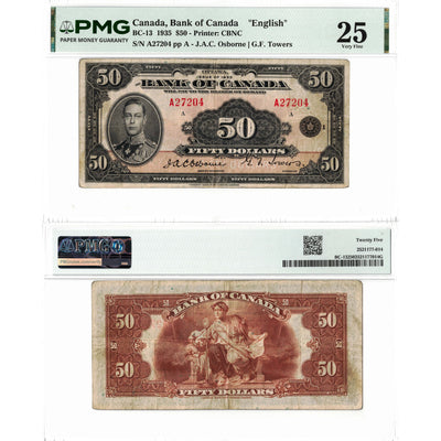 $50 1935 Bank of Canada Note English Text BC-13 - PMG VF-25