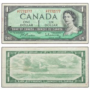 SOLD $1 1954 Bank of Canada Note S/P Prefix - 2 Digit Radar Near Solid 7772777