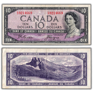 SOLD $10 1954 Bank of Canada Note Devil Face E/D Changeover Prefix BC-32b - VF+