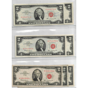 SOLD Lot of 7 United States 1963 $2 Two Dollars Notes - All Circulated Grades