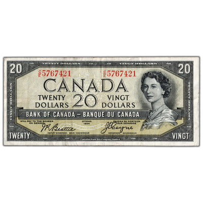 $20 1954 Bank of Canada Note Devil Face C/E Prefix BC-33b - VF