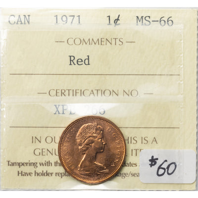SOLD Canada 1971 1 Small Cent Coin - ICCS MS-66 Red
