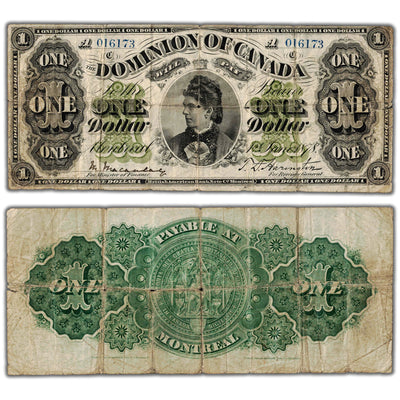 SOLD $1 1878 Dominion of Canada Note Montreal Series A DC-8e-i - Fine (holes)
