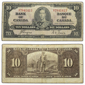 SOLD $10 1937 Bank of Canada Note Coyne-Towers D/T Prefix BC-24c - Faded