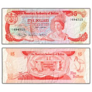 SOLD Belize 1980 $5 Five Dollars Note P #39a - F/VF