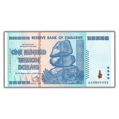 SOLD Zimbabwe 2008 100 Trillion Dollars Note P #91 - Uncirculated