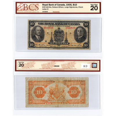 $10 1935 Royal Bank of Canada Chartered Note #630-18-04a - BCS VF-20