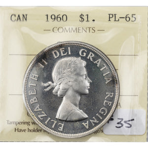 SOLD Canada 1960 $1 Silver Dollar Coin - ICCS Proof-Like PL-65 Cameo