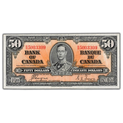 SOLD $50 1937 Bank of Canada Note Coyne-Towers BC-26c - Abt. EF (light pen)