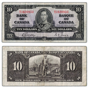 SOLD $10 1937 Bank of Canada Note Gordon-Towers W/D Prefix BC-24b - Fine+