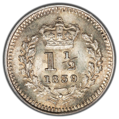 Great Britain 1839 1 1/2 Pence Silver Coin