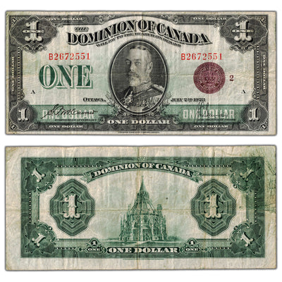 $1 1923 Dominion of Canada Note Bronze Seal Series B DC-25i - F/VF