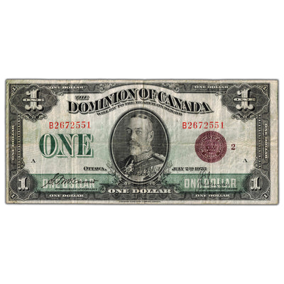 $1 1923 Dominion of Canada Note Bronze Seal Series B DC-25i - F/VF