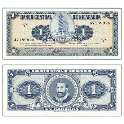 SOLD Nicaragua 1968 1 One Cordoba Note P #115 - Choice Uncirculated