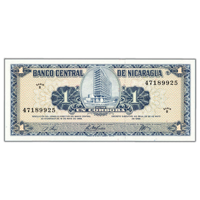 SOLD Nicaragua 1968 1 One Cordoba Note P #115 - Choice Uncirculated