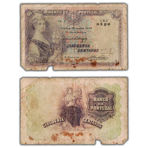 SOLD Portugal 1920 50 Centavos Note P #112b - Damaged