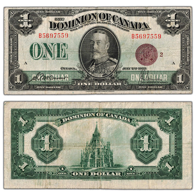 $1 1923 Dominion of Canada Note Bronze Seal Series B DC-25i - F/VF