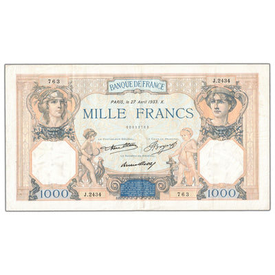 France 1933 1000 Francs Note P #79c - VF+ (minor pinholes)
