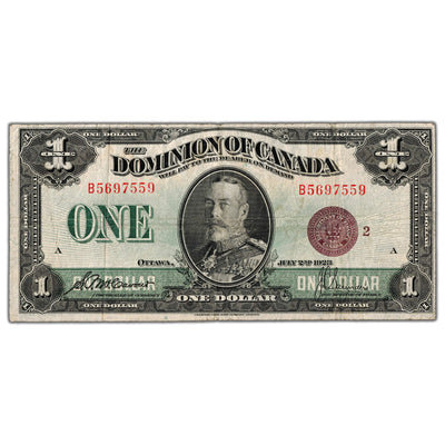 $1 1923 Dominion of Canada Note Bronze Seal Series B DC-25i - F/VF
