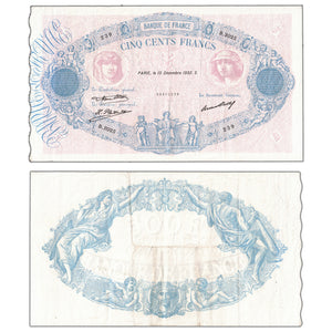 SOLD France 1932 500 Francs P #66l - VF+ (staple hole)