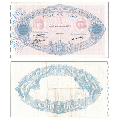 France 1932 500 Francs P #66l - VF+ (staple hole)