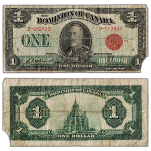 $1 1923 Dominion of Canada Note Red Seal Series D DC-25b - Missing Corner/Tear