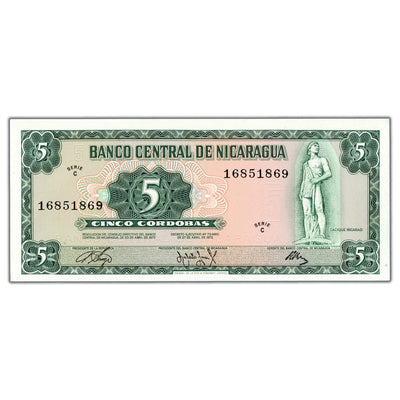 SOLD Nicaragua 1972 5 Five Cordobas Note P #122 - AU/UNC