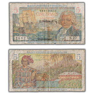 SOLD Saint Pierre & Miquelon ND (1950-60) 5 Francs Note P #22