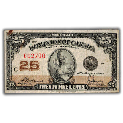 25 Cents 1923 Dominion of Canada Shinplaster Note DC-24c - Minor Rust