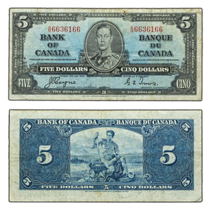 SOLD $5 1937 Bank of Canada Note Coyne-Towers A/S Prefix BC-23c - Fine