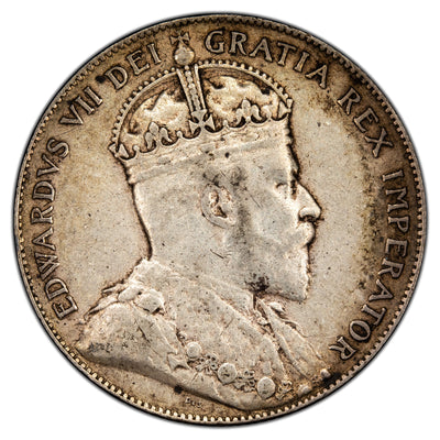 Newfoundland 1909 50 Cents Half Dollar Silver Coin - Very Fine +