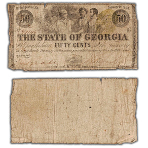 SOLD United States Confederate State of Georgia 1863 50 Cents Note CS #14a - Pinholes