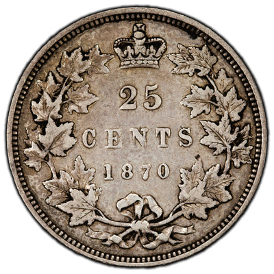 SOLD Canada 1870 25 Cents Quarter Silver Coin - Nice VF