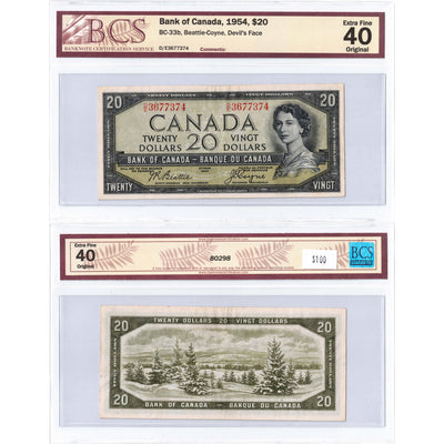 SOLD $20 1954 Bank of Canada Devil Face D/E Prefix BC-33b - BCS EF-40