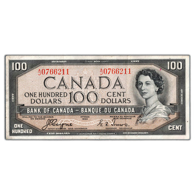 SOLD $100 1954 Bank of Canada Note Devil Face Coyne-Towers BC-35a - VF