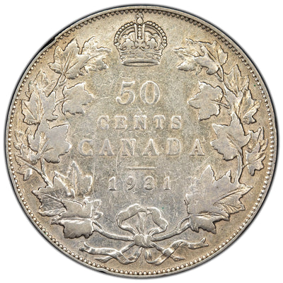 Canada 1931 50 Cents Half Dollar Silver Coin - Very Good