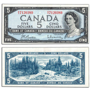 SOLD $5 1954 Bank of Canada Note Beattie-Rasminsky N/X Prefix BC-39b - EF/AU