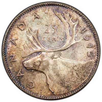 Canada 1945 25 Cents Quarter Silver Coin - MS-62
