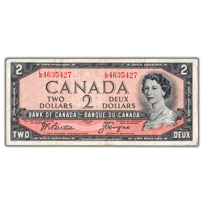 $2 1954 Bank of Canada Note Beattie-Coyne L/B Prefix BC-38a - VF+