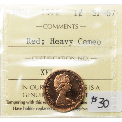 SOLD Canada 1972 1 Small Cent Coin - ICCS SP-67 Red Heavy Cameo